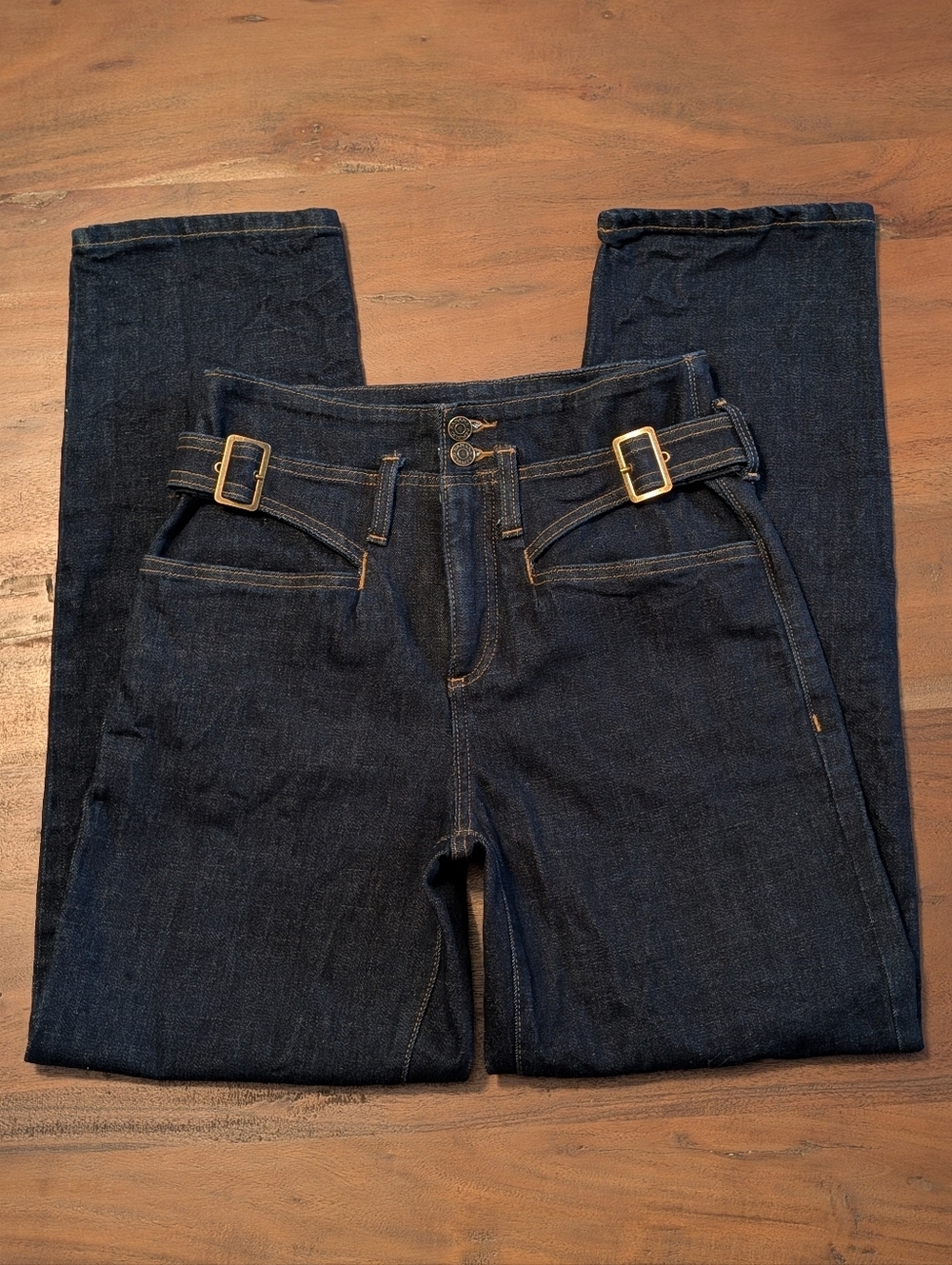 Banana Republic Ultra High Rise Taper Jeans Dark Wash Buckle Waist Size 25/0